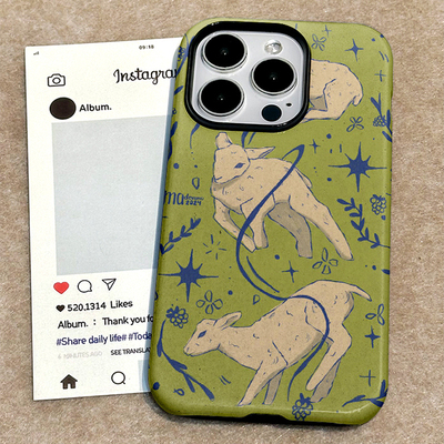 复古绿色小羊菲林二合一苹果16手机壳适用iphone14保护壳新款可爱15promax硬11男酷女13镜头高级12Xmate70ins