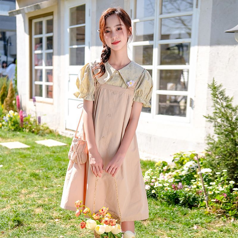 25292女童夏装背带裙套装中大童儿童衬衫夏季连衣裙森系两件套