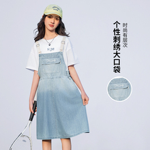 女童牛仔连衣裙夏装女大童蓝色背带裙白色T恤套装中大童夏季裙子