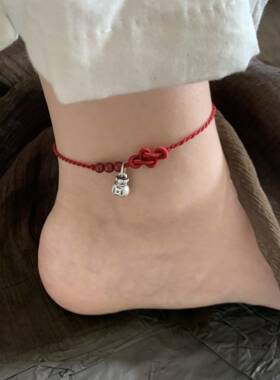 正品999足银福牌福袋朱砂红绳手链脚链女本命年纯银手绳好运礼物