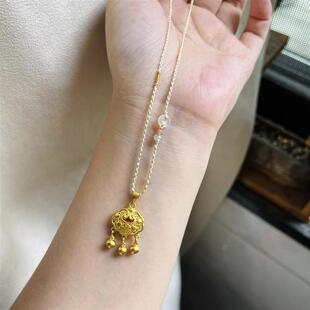 手工编织奶杏色女锁骨链细软项链绳可直接穿扣头黄金锁佛公吊坠绳