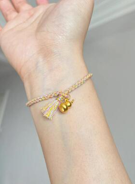 藏式金色小葫芦手工编织手绳女端午彩色手链棉麻流苏可爱简约配饰