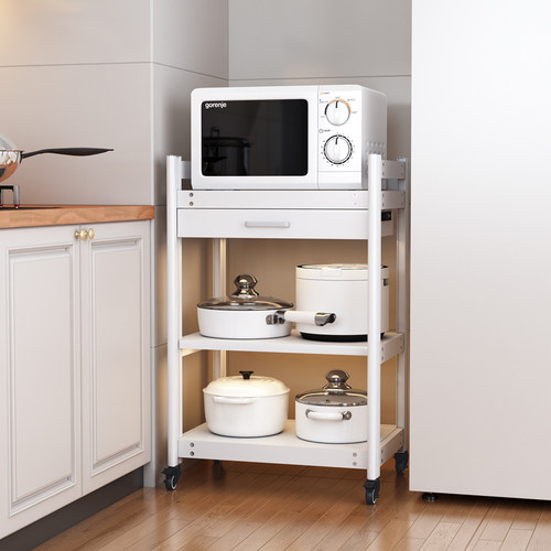 太空铝白色三层落地厨房置物架