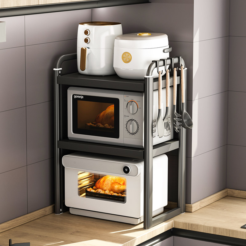 微波炉置物架厨房台面可伸缩大蒸烤箱电饭锅上方架子一体灶台三层