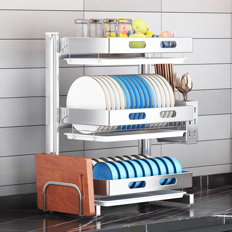 304不锈钢碗盘收纳架厨房碗筷放碗置物架双层超大号沥水架碗碟架