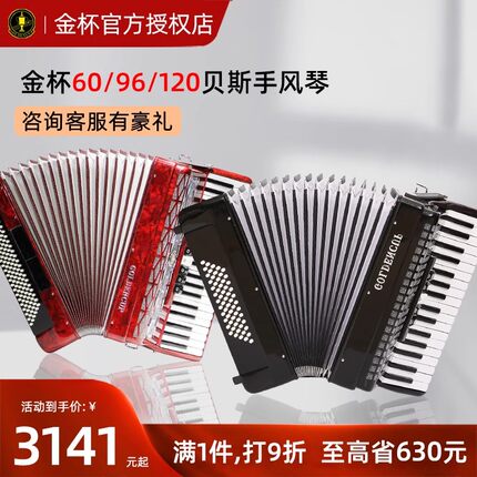 金杯手风琴60/96/120贝斯初学儿童成人手风琴乐器三四排簧包邮