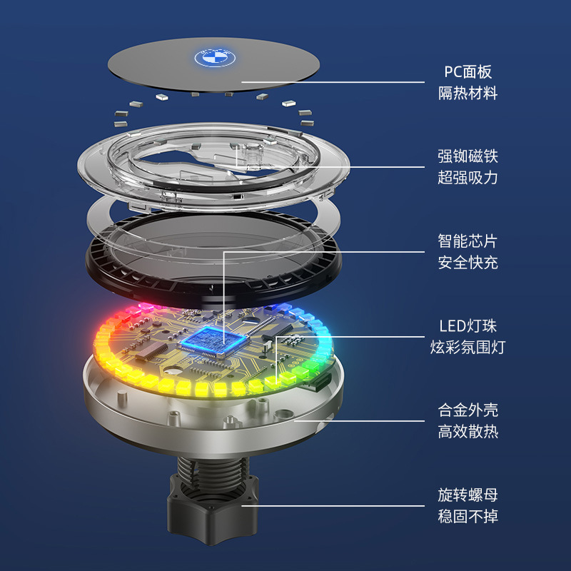 车载15W无线快充吸盘式强力磁