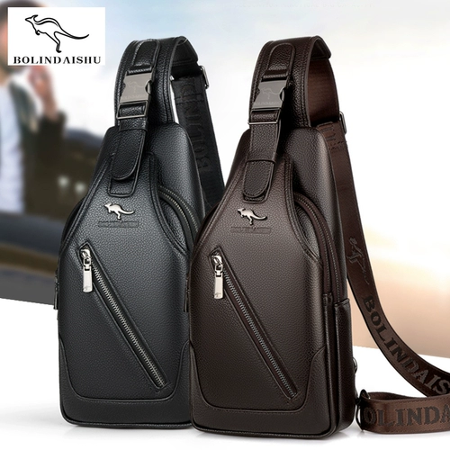 Кенгуру, сумка через плечо, мужская сумка на одно плечо, вместительная и большая кожаная нагрудная сумка, из натуральной кожи, воловья кожа