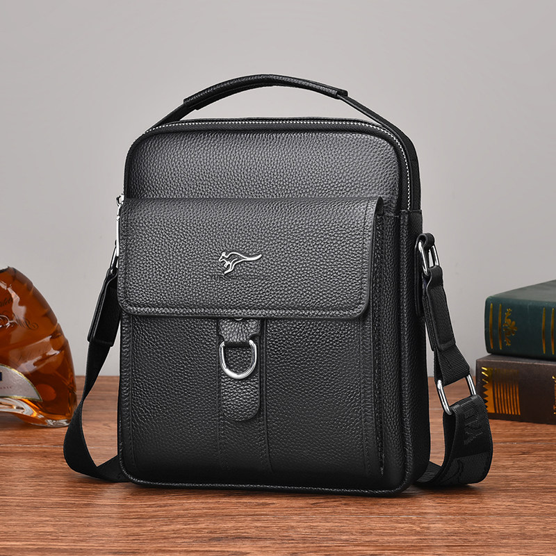 麦克袋鼠真皮男包单肩包小挂包男士背包男斜跨头层牛皮包商务休闲