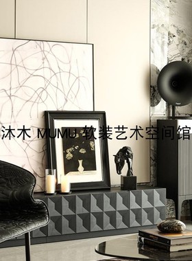 现代轻奢实木电视柜黑色橡木