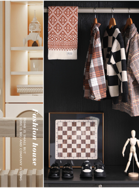 现代简约样板房间男孩儿童衣帽间衣柜衣服皮鞋陈设道具摆件饰品