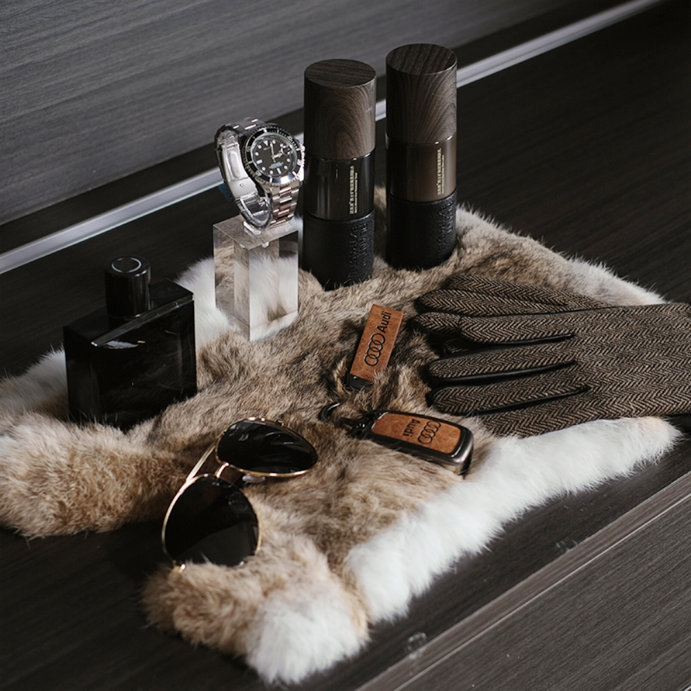 【男士玄关托盘套装】样板间衣帽间车钥匙手套手表摆件兔毛复古棕