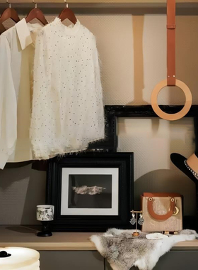 轻奢风样板间衣帽间女士衣柜衣服摆件包包耳环架帽子画框软装饰品