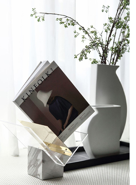 飘窗简约别墅样板间大理石亚克力杂志架书报架创意桌面置物收纳架