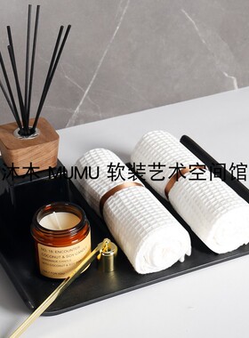 新中式样板房卫生间台盆柜毛巾香薰蜡烛托盘软装饰品套装组合摆件