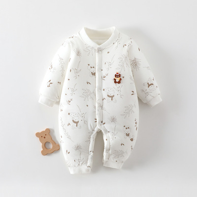 男女宝宝秋冬季120g夹棉加厚连体衣婴儿外出服婴幼儿保暖a类哈衣