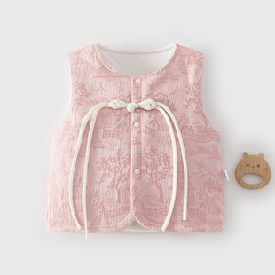 宝宝冬季夹棉马甲婴儿保暖加厚背心中国古风棉袄满月周岁百天外套