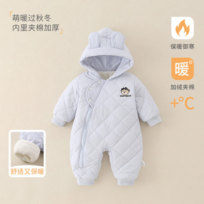儿童秋冬新款夹棉连体衣宝宝加厚爬服卡通薄棉外穿衣服婴儿服棉服