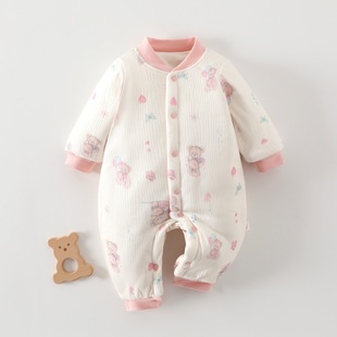 新生儿外穿爬服宝宝加厚棉服婴幼儿卡通夹棉150克加厚连体衣秋冬
