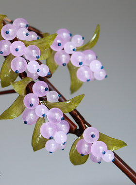 蕊帽忍冬淡紫色玉髓浆果发簪热缩片发饰竹枝盘发日常简约仙气头饰