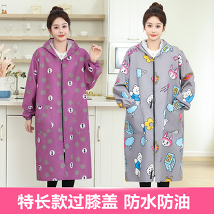 特长过膝罩衣女家用厨房成人防水防油防污工作服大褂薄款 春秋围裙