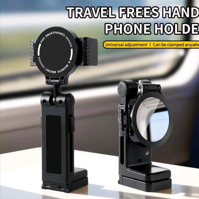 跨境手机旅行折叠支架便携式桌面360旋转多功能夹子磁吸手机支架