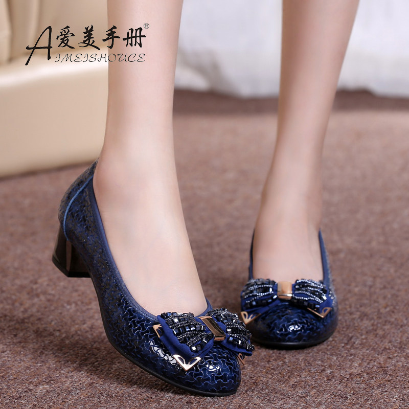 中跟妈妈鞋真皮舒适软底圆头水钻粗跟单鞋中年春夏大码女鞋四季鞋,女鞋,浅口单鞋,淘宝优惠券,粉丝福利购,淘宝优惠卷