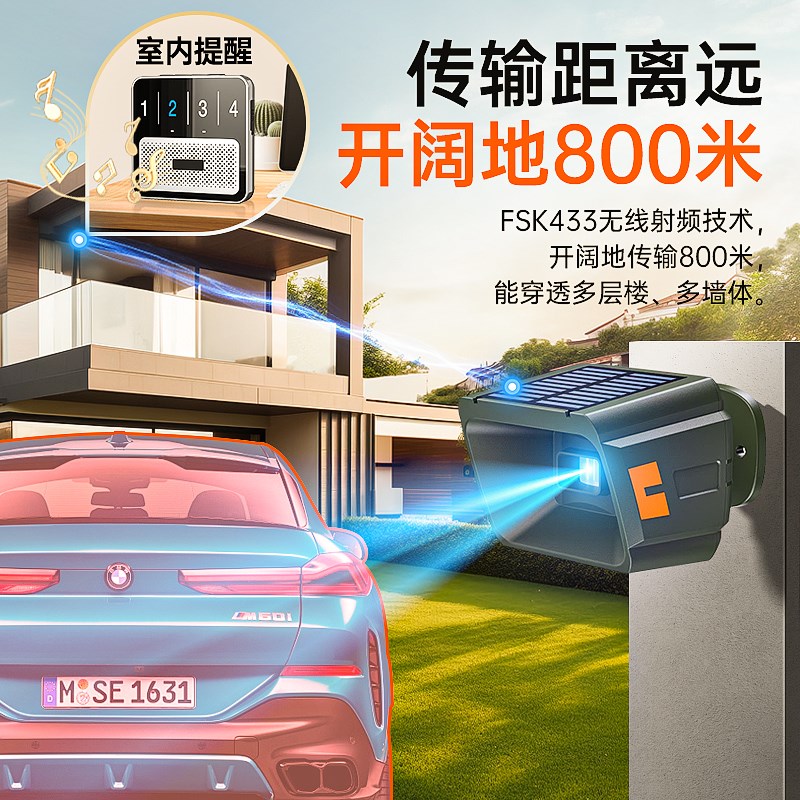 进门感应提醒器叮咚门铃别墅庭院车过道太阳能红R外探测报警器防