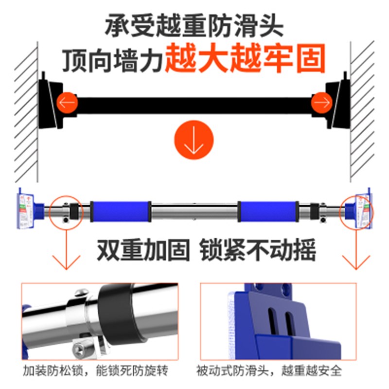 单杠家用室e内引体向上器材墙体门框免打孔伸缩杆家庭双扛加长2米