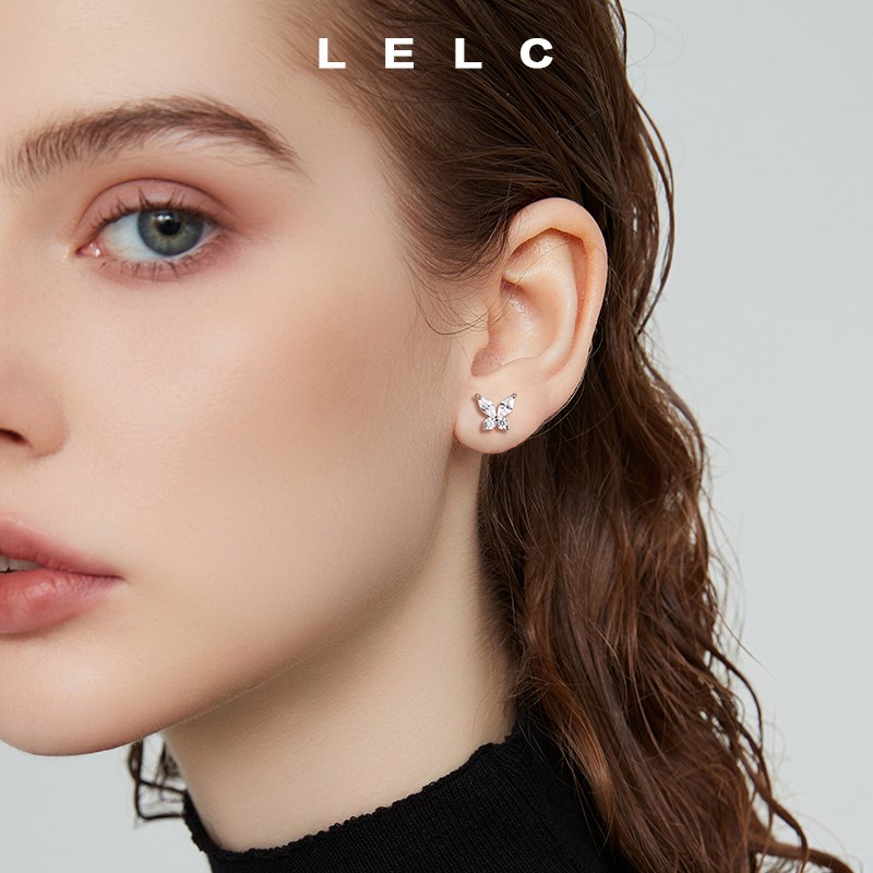 999纯银钻石蝴蝶耳钉女精v致超闪高级感银饰耳环时尚气质小众耳饰