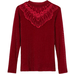 保暖内衣女单件上衣冬季加厚加绒高领网纱蕾丝打底衫大码秋衣外穿