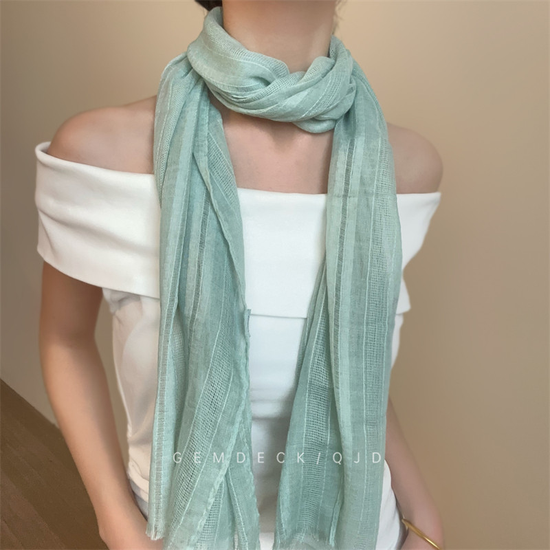 森系青色文艺丝巾长条披肩围巾