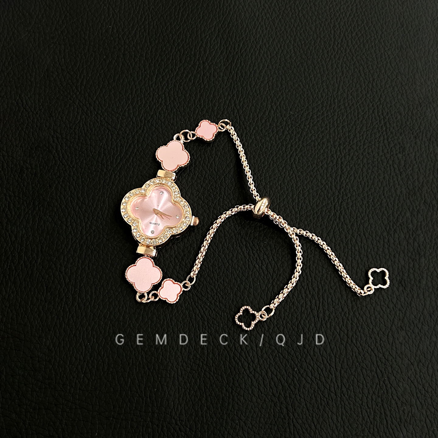 Vintage古着粉色四叶草手表
