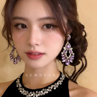 宫廷风紫色锆石流苏耳环轻奢高级感气质独特耳钉贵气小众精致耳饰