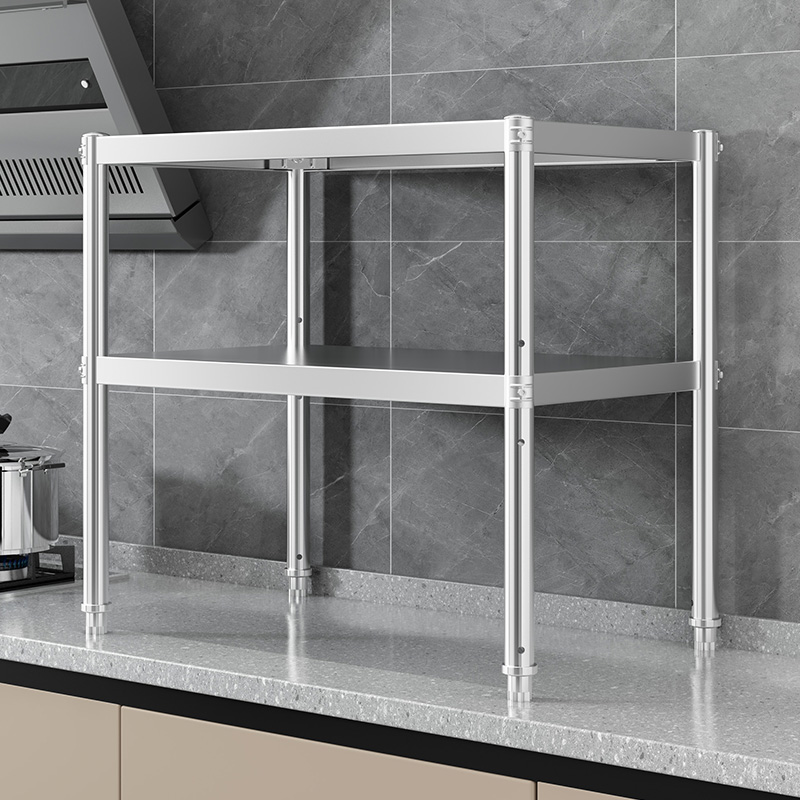 不锈钢台面置物架厨房用品灶台上B层架微波炉烤箱碗盘调料收纳架1