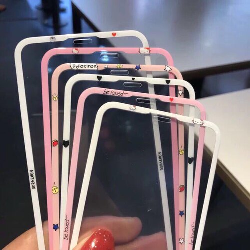 适用苹果11卡通Xr钢化膜14Xsmax全屏彩膜iPhone13女款12pro手机膜
