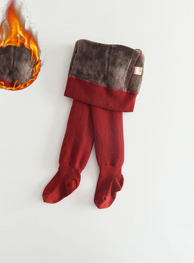 女童连裤袜宝宝儿童打底裤秋冬加绒加厚保暖红色婴儿周岁外穿大PP