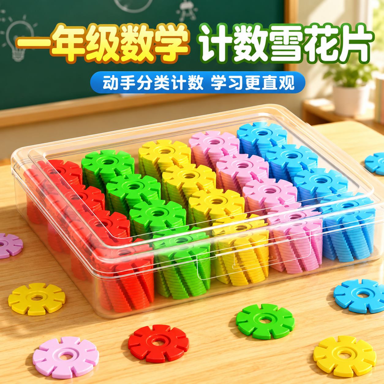 儿童雪花片一年级数学拼装积木学具教具益智玩具盒装幼儿园小学生计数