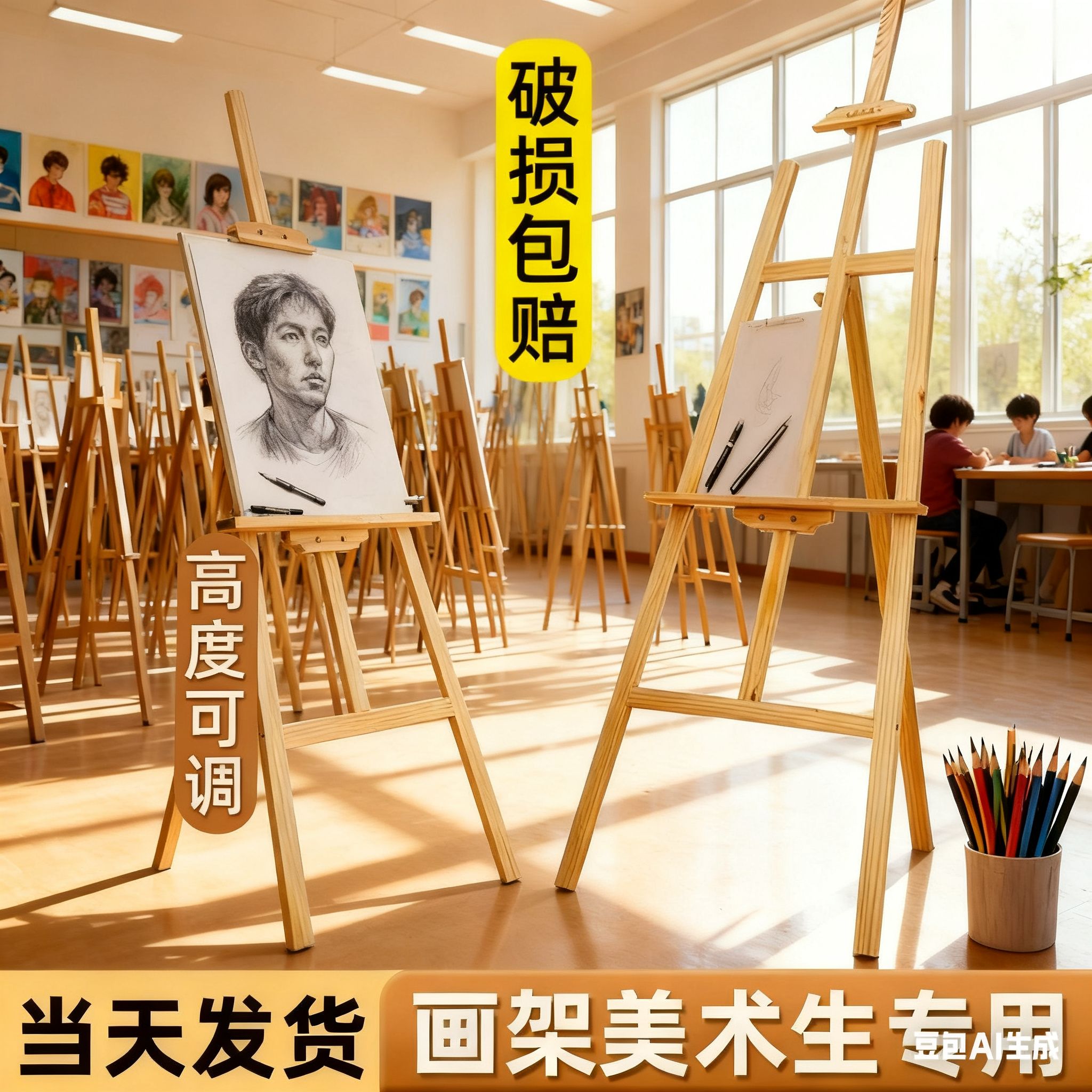 画架美术生专用素描画板木质套装