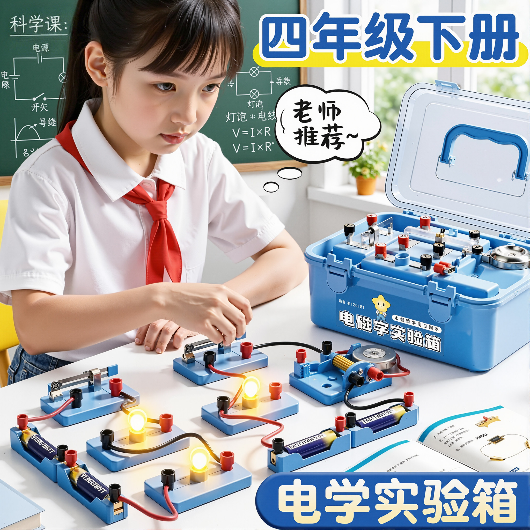 小学四年级下册科学实验电学电路实验器材套装小学生红绿灯实验简单电路点亮小灯泡磁铁套装暗盒科学小实验
