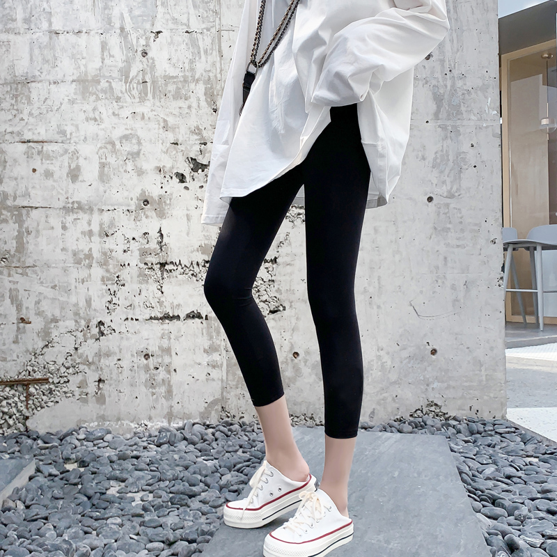 黑色八分打底裤女外穿小个子百搭