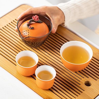 陶瓷快客杯一壶二三杯玻璃便携式户外旅行茶具收纳包茶杯套装简约