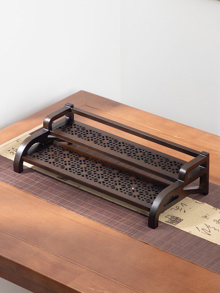 苏美纳中式实木茶杯架茶具收纳架小型两层茶壶文玩架子桌面紫砂壶