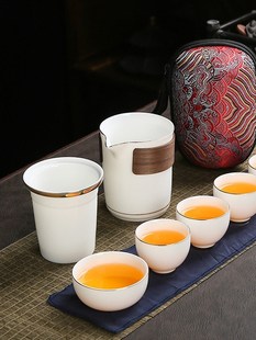 功夫陶瓷快客旅行茶具套装 杯羊脂玉瓷便携式 玻璃茶壶户外一壶三杯
