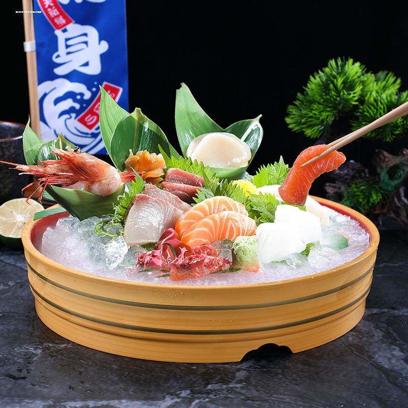 高端刺身盘冰盘大干冰海鲜姿造三文鱼摆盘日料鱼生拼盘火锅专用盘