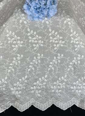立体铃兰花风铃棉布刺绣蕾丝面料 桌布钢琴罩服饰布料宽133cm