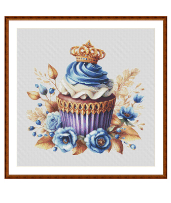 Enjoy1045-皇家杯子蛋糕系列之蓝莓花朵皇冠5  原创十字绣套件