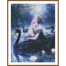 Enjoy1095-黑天鹅 原创十字绣套件 DMC线 E线