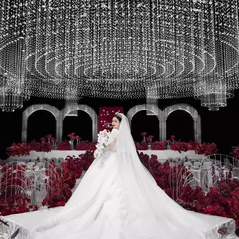 婚庆定制铁艺水晶定位骨架婚礼堂顶部G造型装饰酒店宴会厅吊顶圆