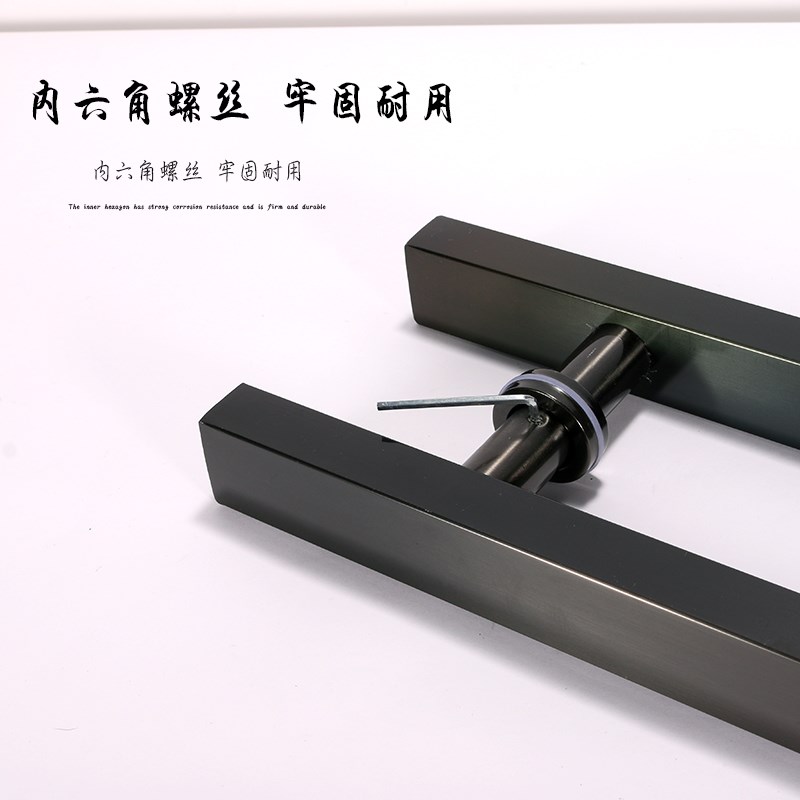 玻璃门拉手烤漆哑黑电镀黑钛金色玫瑰金不锈钢T方管大门推拉门把
